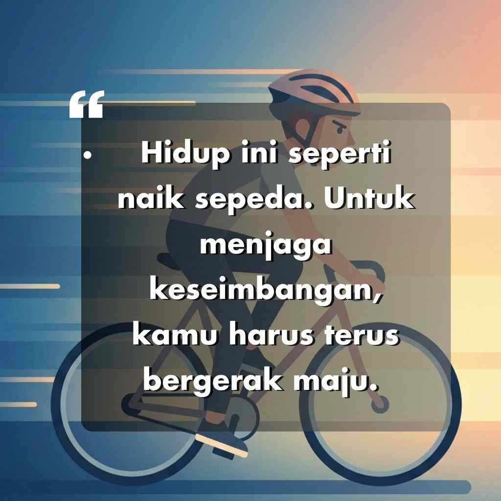 Seseorang yang mengendarai sepeda, terinspirasi oleh kata kata motivasi hidup, mengayuh sepeda dengan tekad dan pola pikir yang positif.
